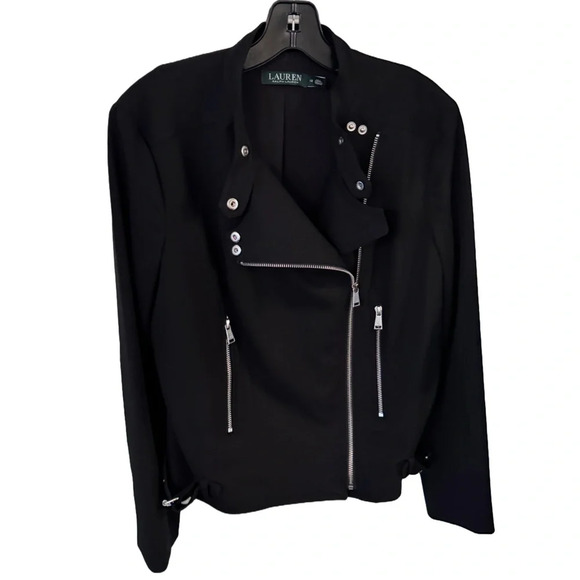 Lauren Ralph Lauren Jackets & Blazers - NEW! Lauren Ralph Lauren Women's Black Stretch Biker Moto Jacket Size 12